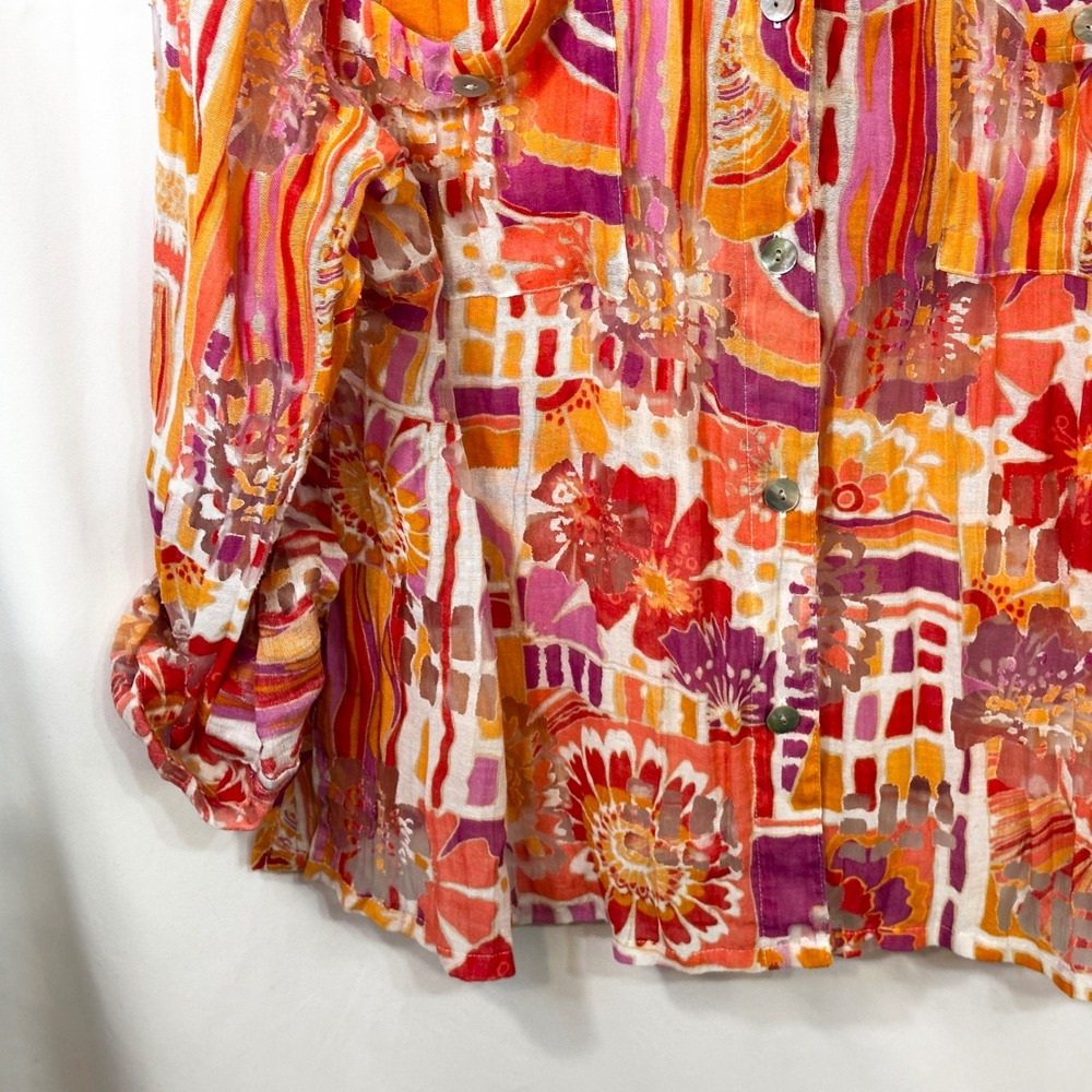 Ruby Rd Plus Size 20W Top Orange Pink Burnout Artsy Summer Coastal Vibrant 1030 - Picture 6 of 9